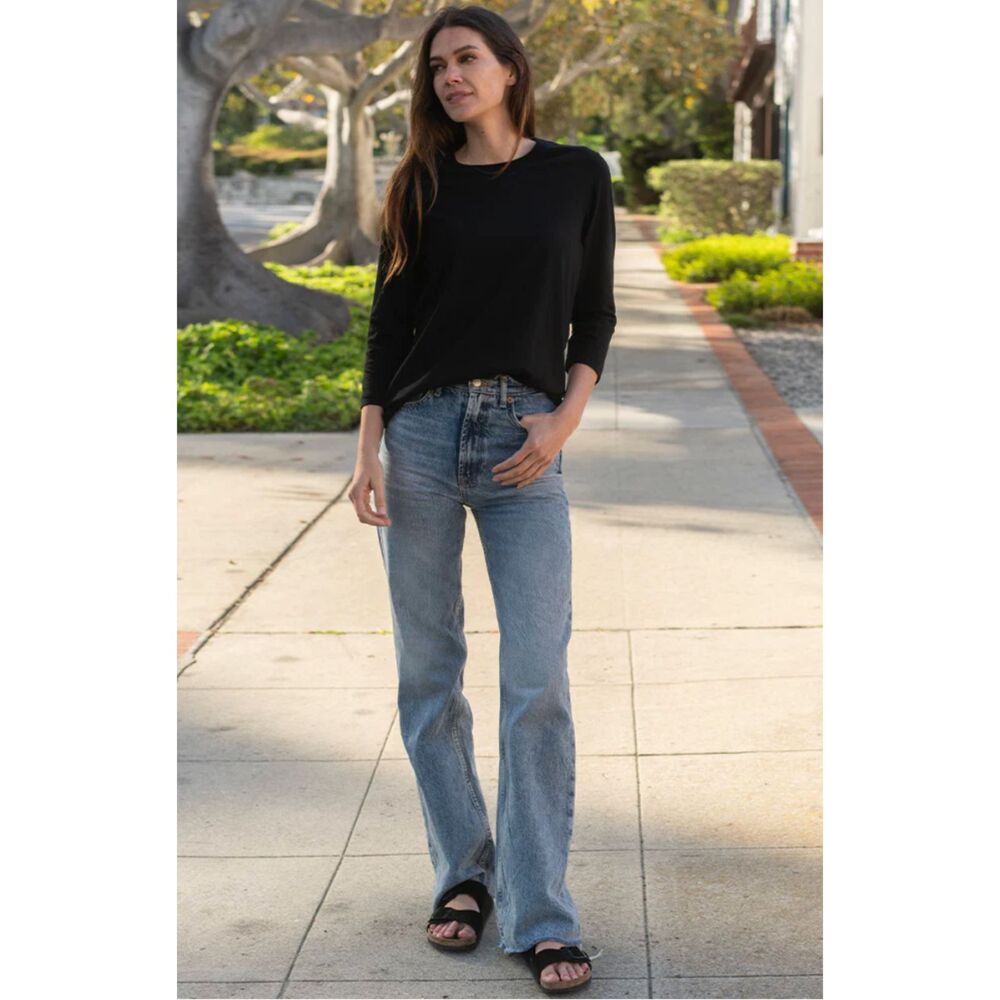 NWT The Classic T-Shirt Company Womens 3/4 Sleeve Crew Neck True Black